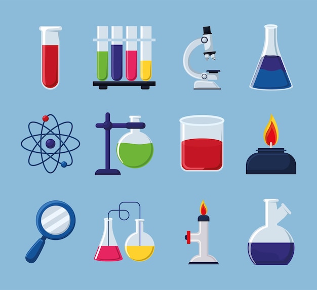 Premium Vector | Twelve chemistry lab items