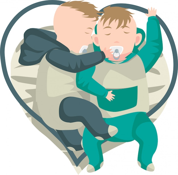 双子の赤ちゃんが一緒に寝ているイラスト プレミアムベクター