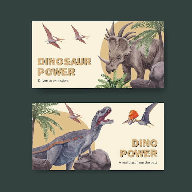 Premium Vector | Twitter template with dinosaur concept,watercolor style