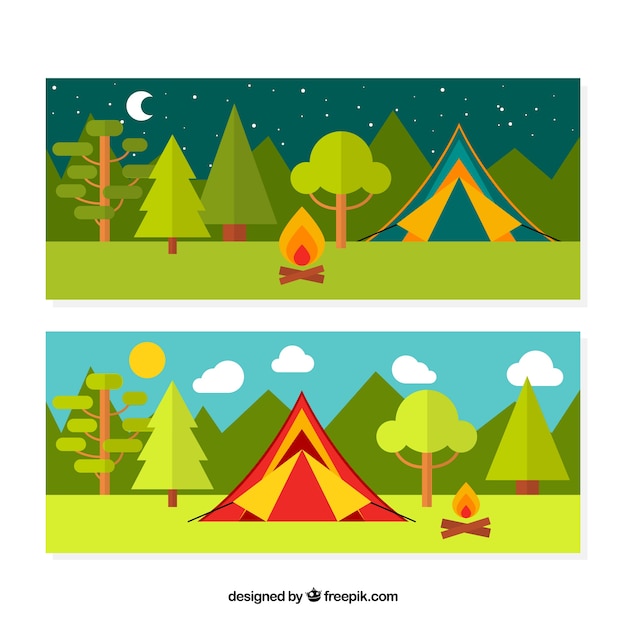 Download Two banners of camping Vector | Free Download
