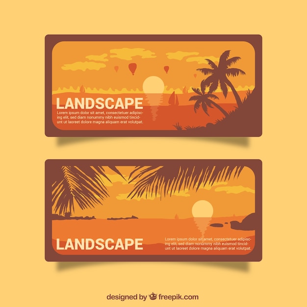 Two banners with beach landscapes