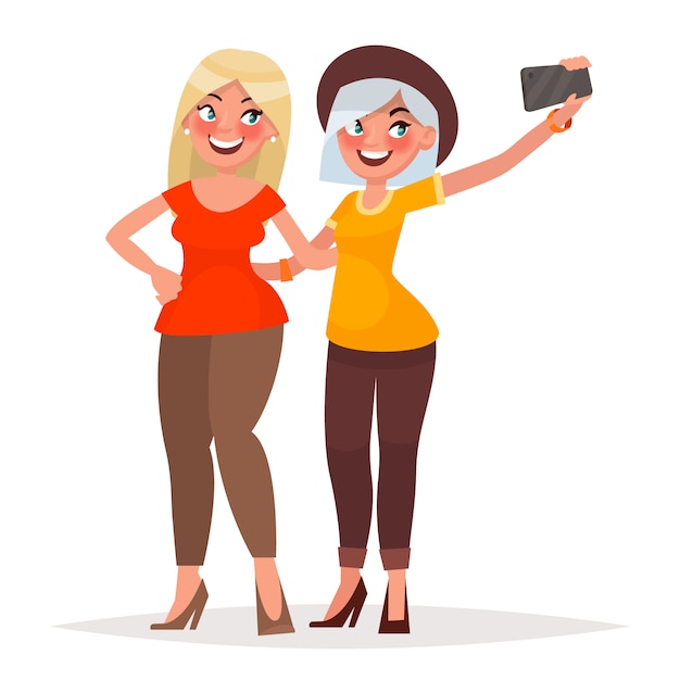 Premium Vector Two Beautiful Girls Doing Selfie Vector Illustration