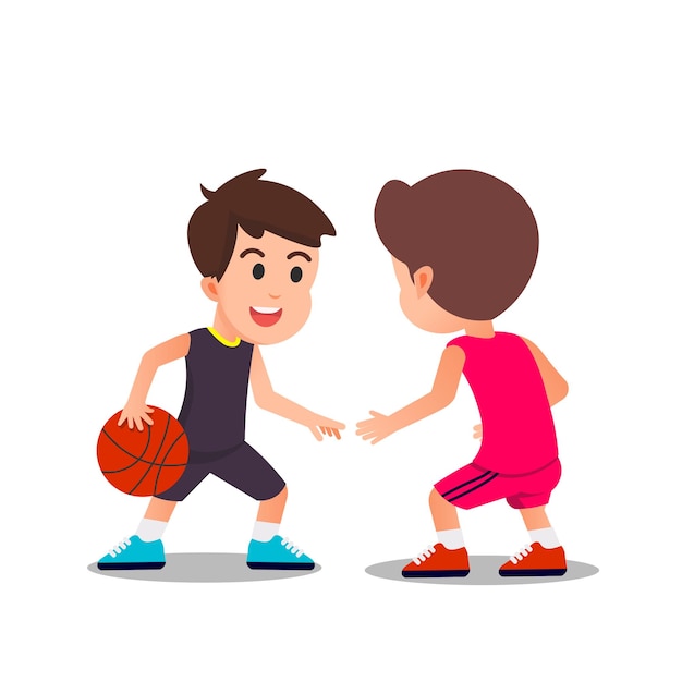 Premium Vector | Two boys playing basketball one on one