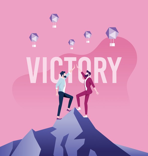 Two business man standing on the top of mountain Premium Vector