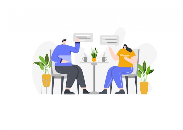 Premium Vector | Two business people chatting in concept illustration