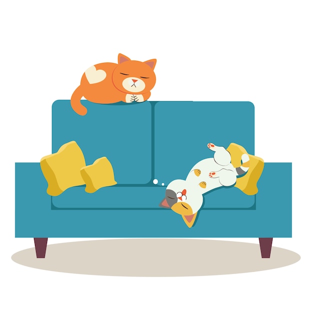 Download Premium Vector | The two character of cat sleeping on the ...