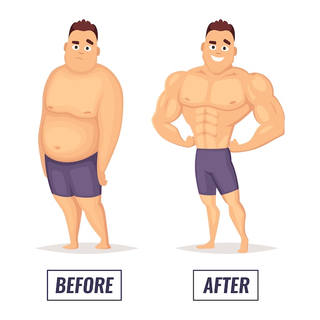 Two characters fat and muscular man. Premium Vector