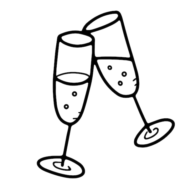 Premium Vector | Two clinking festive doodle style champagne glasses