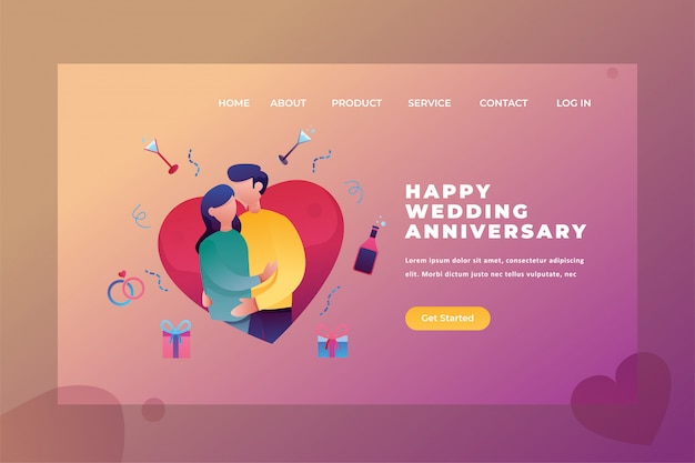 2つのカップルは結婚記念日を祝います愛 関係webページヘッダーランディングページテンプレートイラスト プレミアムベクター