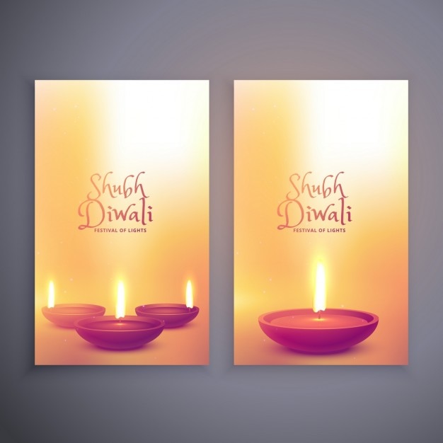 Two cute banners with candles for diwali