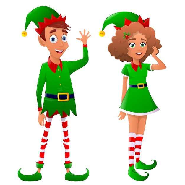 Premium Vector | Two cute christmas elves, man and woman