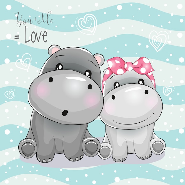 Download Premium Vector | Two cute hippo cartoon on striped background