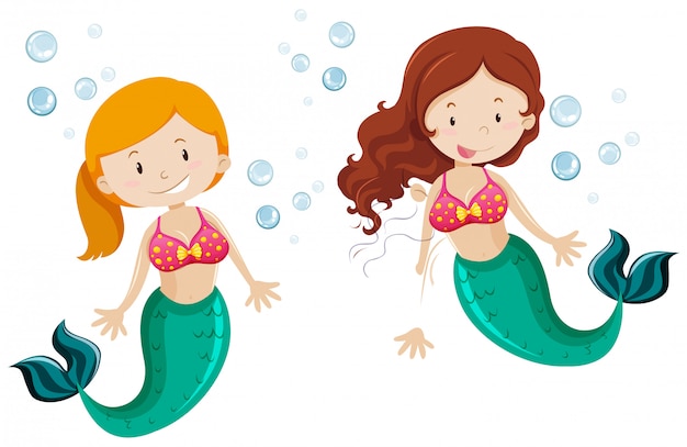 Download Two cute mermaid swimming underwater | Free Vector