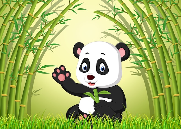 Premium Vector | Two cute panda in a bamboo forest