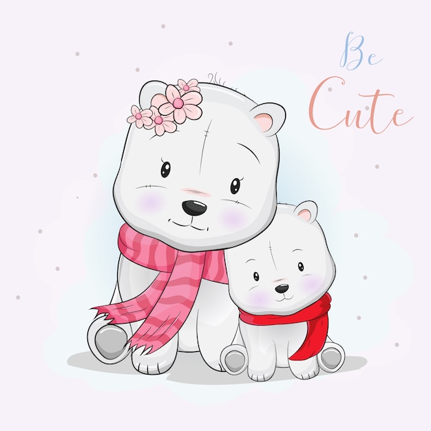 Download Two cute polar bear love each other | Premium Vector