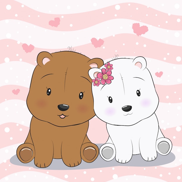 two cute teddy bears in love