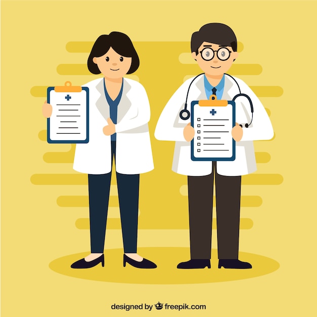 Two doctors with clipboard