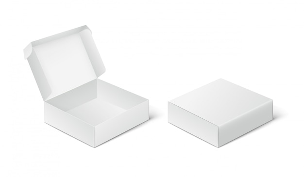 Download Two empty closed and open packing boxes, box mockup on white background. | Premium Vector