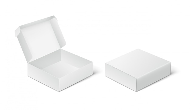 Download Premium Vector Two Empty Closed And Open Packing Boxes Box Mockup On White Background