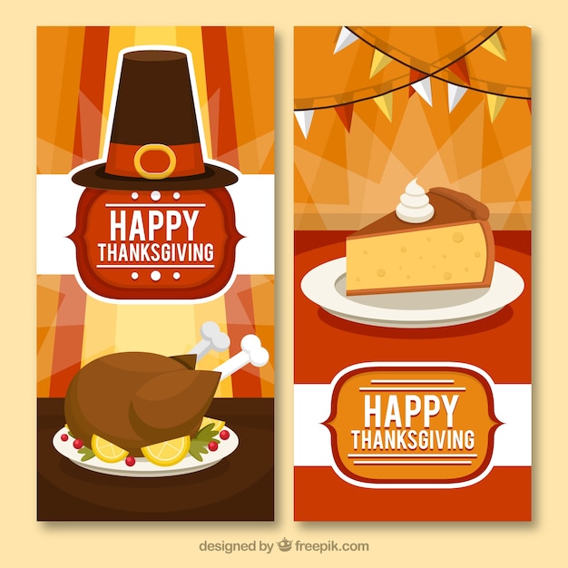 Two flat banners for thanksgiving day | Free Vector