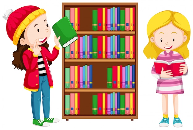 Two girls in the library illustration Vector | Free Download
