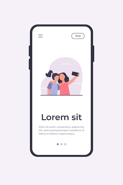 スマートフォンで自分撮りをしている2人の女の子 友人 電話 写真フラットベクトルイラスト 友情とデジタル技術の概念モバイルアプリテンプレート 無料のベクター
