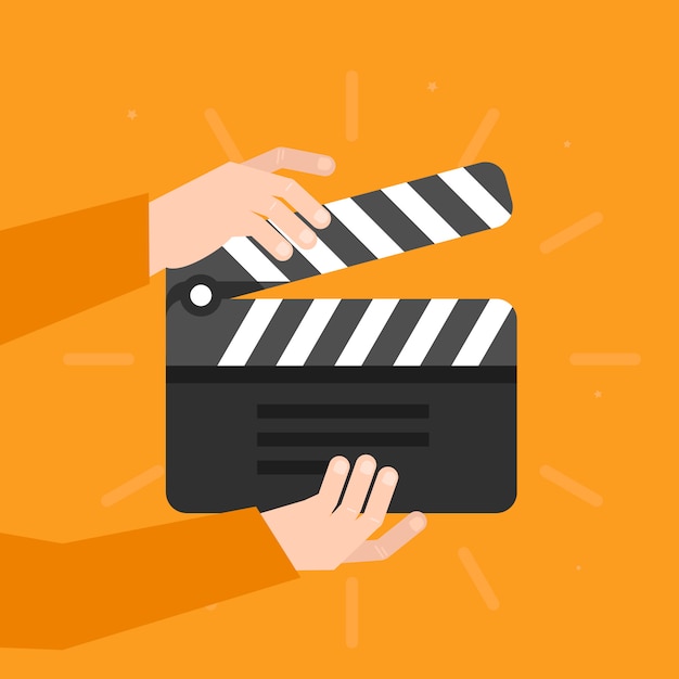 Premium Vector | Two hands holding a cinema clapper in flat style