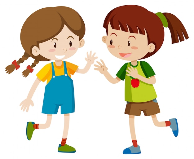 Two Happy Girls Playing Vector | Premium Download