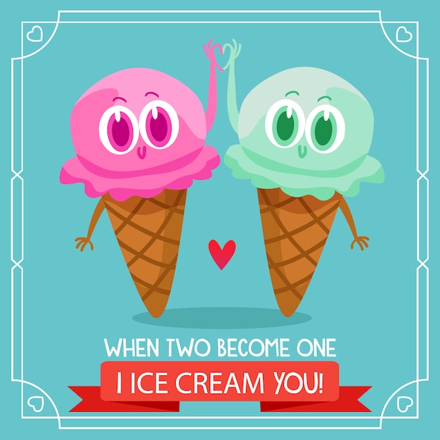 Premium Vector | Two ice cream background with love quote