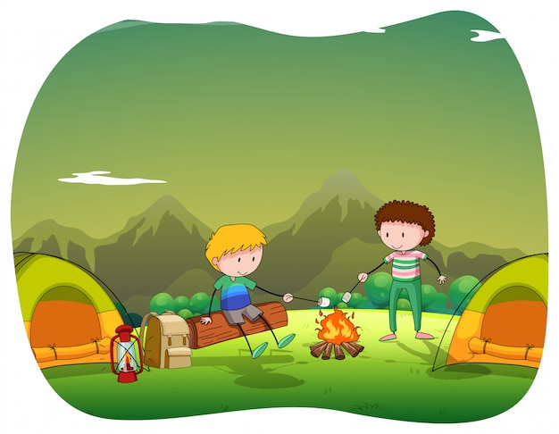 Download Two men camping out in the field Vector | Free Download