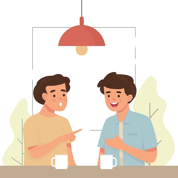 Premium Vector Two Men Gossiping At The Cafe