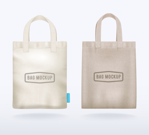 Two modern natural canvas mockup shopping bags realistic ...