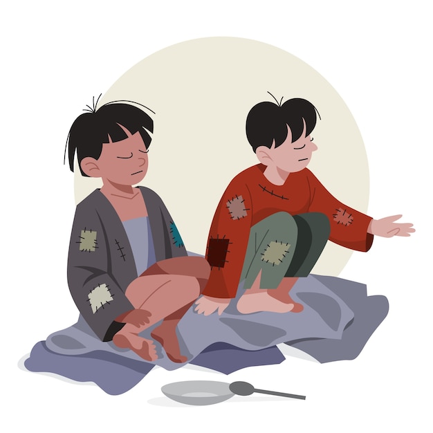 Premium Vector Two Poor Kids Sad Children In Dirty And Dud Clothes Asking For Help Homeless People