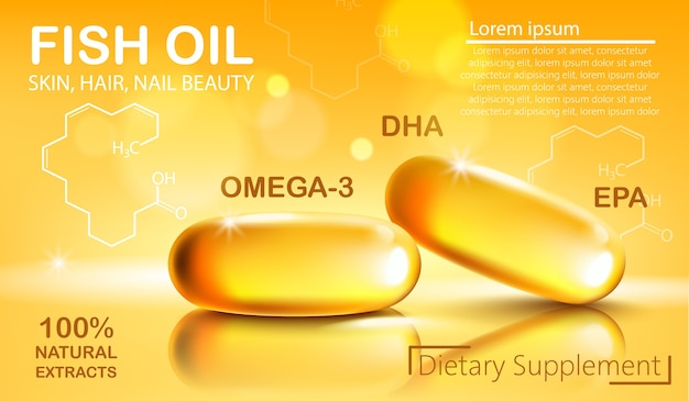 Two shiny capsules with natural extract of fish oil for skin Free Vector
