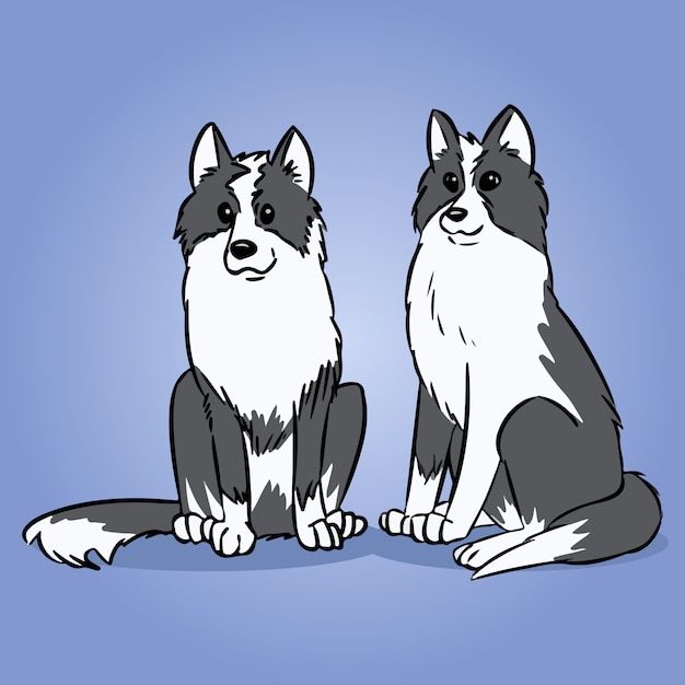 2匹のシベリアンハスキー犬またはライカ犬 かわいい犬のイラスト プレミアムベクター