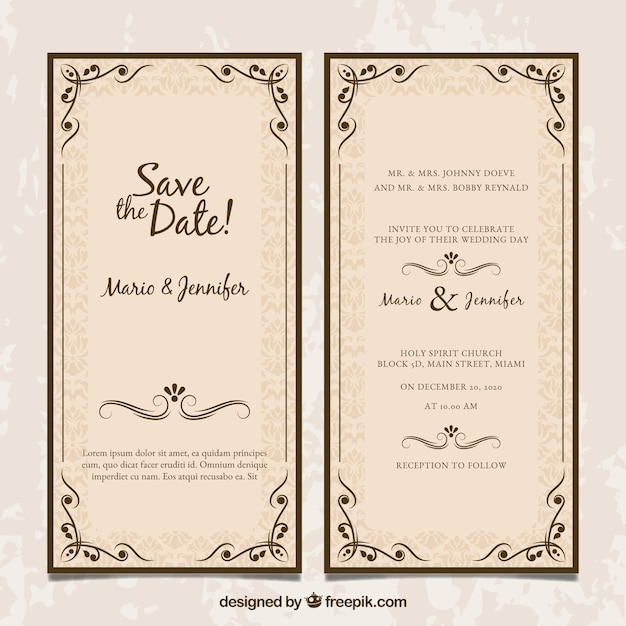 Free Vector Twosided wedding invitation in vintage style