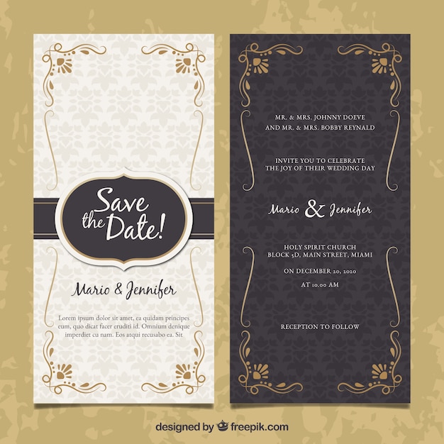 Two Sided Wedding Invitation In Vintage Style Free Vector