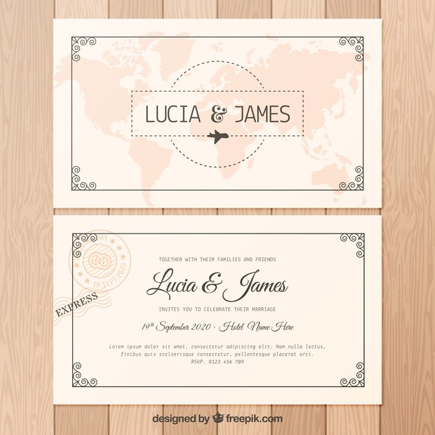 Two Sided Wedding Invitation In Vintage Style Free Vector