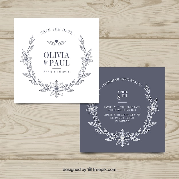 free-vector-two-sided-wedding-invitation-in-vintage-style