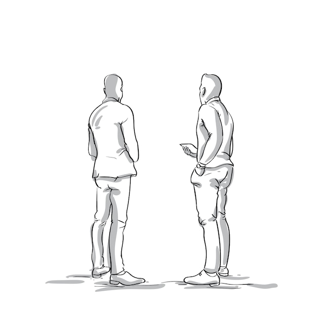 Premium Vector | Two sketch business men talking back rear view of