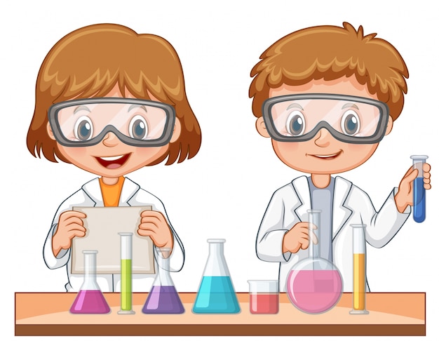 Free Vector | Two students do science experiment