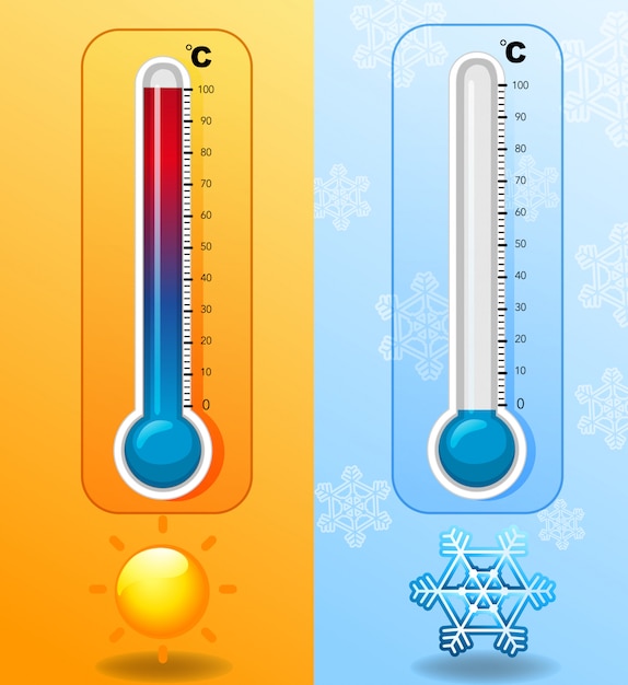 Two Thermometers In Hot And Cold Weather Free Vector