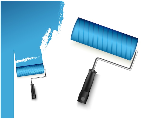 2つのベクトルイラストペイントローラー大小と塗装白で隔離される青い色をマーキング プレミアムベクター