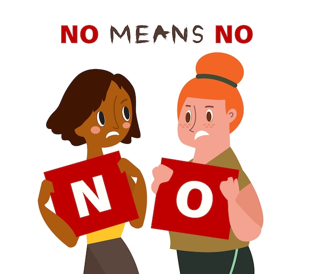 premium-vector-two-women-holding-card-with-words-no-no-means-no