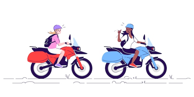 Two women on motorcycles flat doodle illustration | Premium Vector
