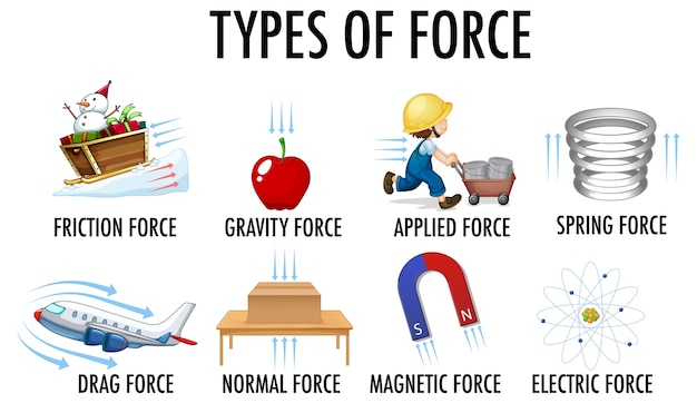 types-force-for-children-physics-educational-vector-image