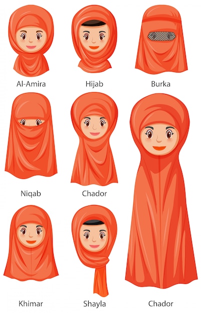 Premium Vector | Types of islamic traditional veils of female in ...