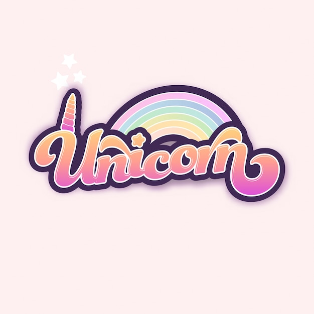 Typographic unicorn badge with rainbow Premium Vector