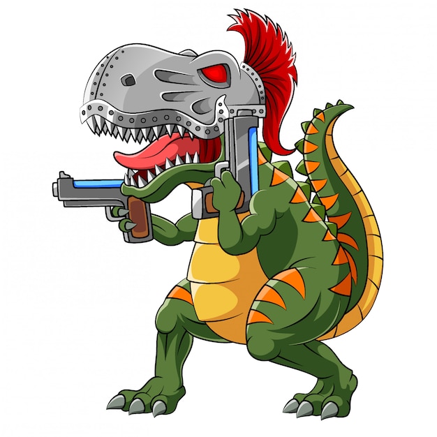 Premium Vector | Tyrannosaurus wearing spartan helmet with two gun of ...