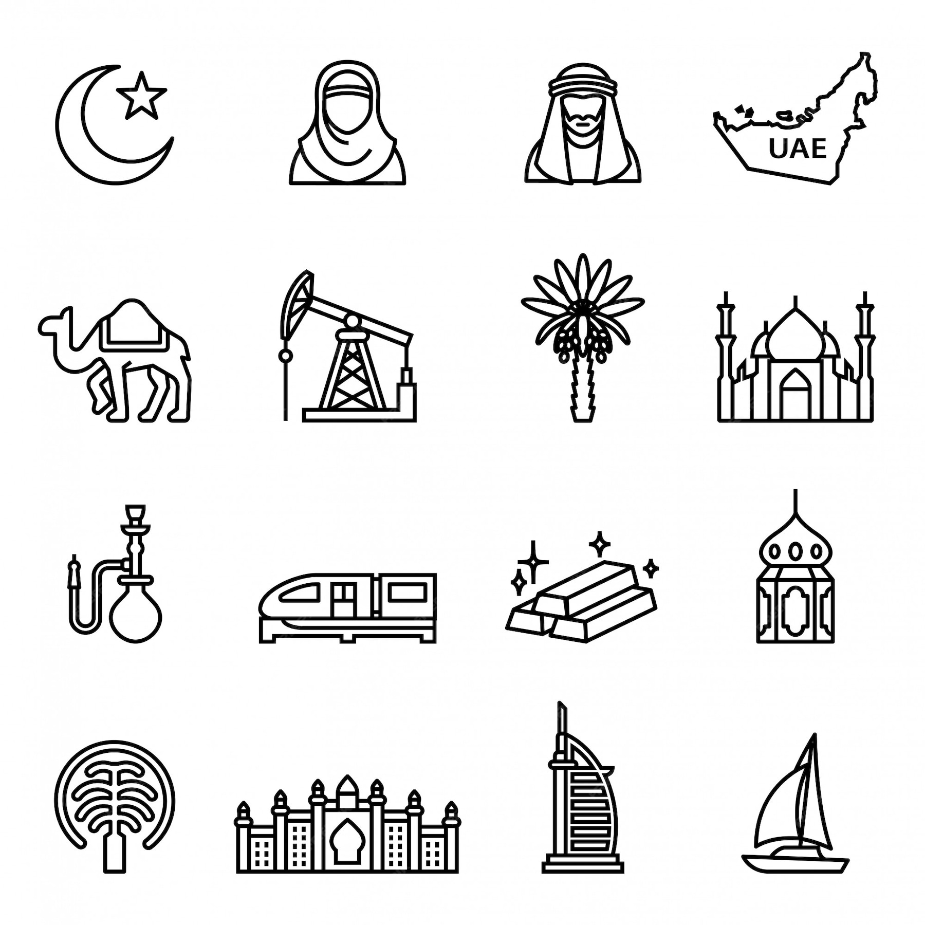 Premium Vector Uae Dubai Icons Set With White Background 0514